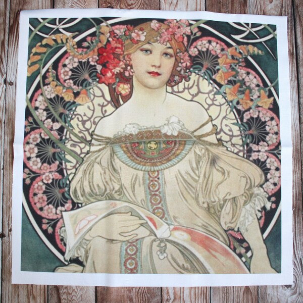 ALPHONSE MUCHA Toile Tissu Panneau Bricolage Oreiller 18 » x 18 »