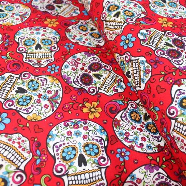 FOLKLORIC SKULLS Sugar Skulls Red David Textiles - BTHY