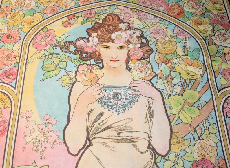 ALPHONSE MUCHA Digital Print Lady Garden Art Nouveau Fabric - Etsy