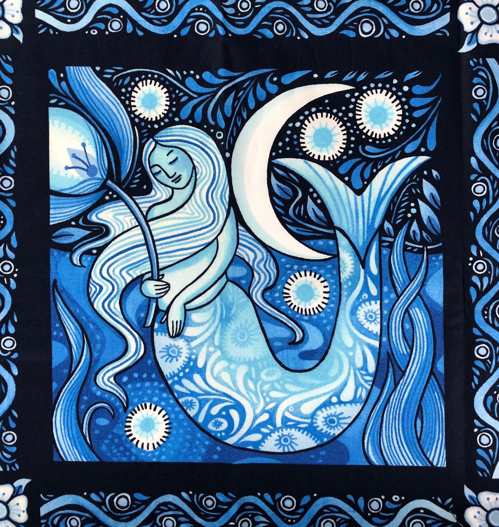 LUMINARIA Fabric Panel in Blue by Julie Paschkis for in the Etsy