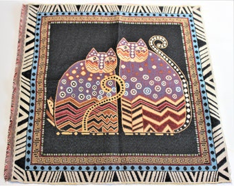 Cats FABRIC PANEL Tapestry Jacquard Pillow Panel - Cat Duo Black Tribal
