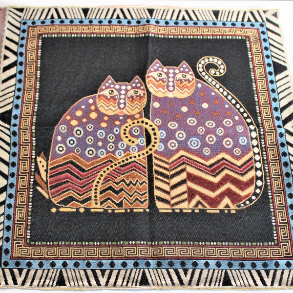 Cats FABRIC PANEL Tapestry Jacquard Pillow Panel - Cat Duo Black Tribal