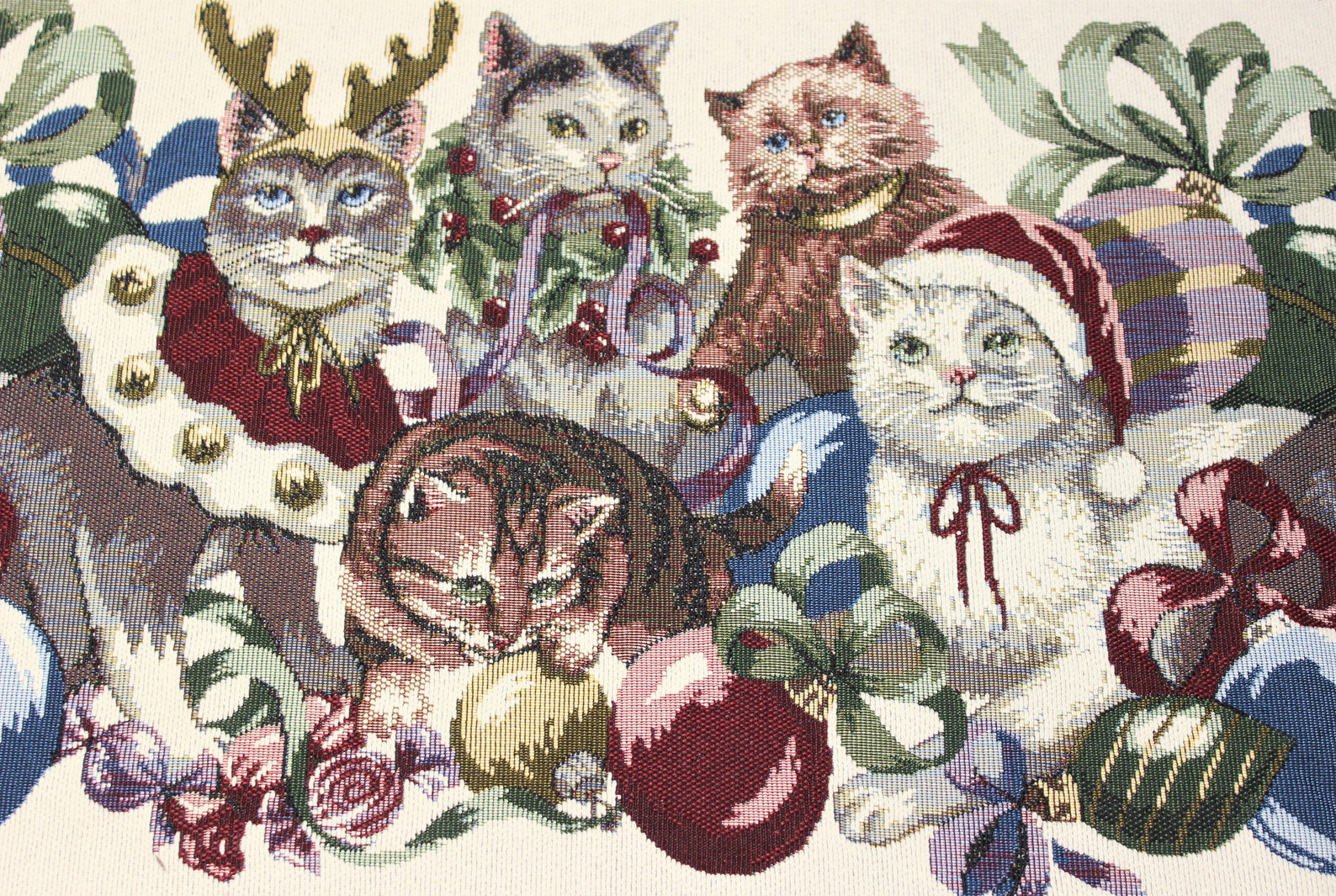 Christmas Cats Tapestry Fabric Pillow Placemat Panel DIY Etsy