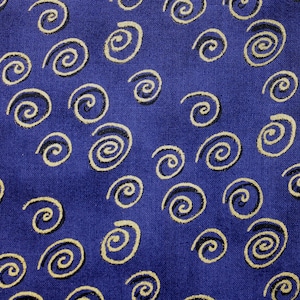 Laurel Burch FELINE FROLIC Metallic Gold Swirls Coordinate Fabric Blue - BTHY