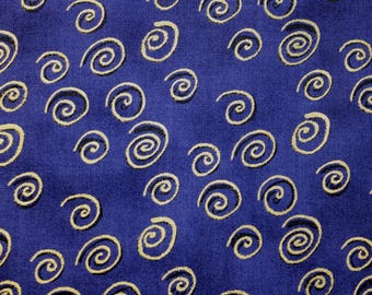 Laurel Burch FELINE FROLIC Metallic Gold Swirls Coordinate Fabric Blue - BTHY