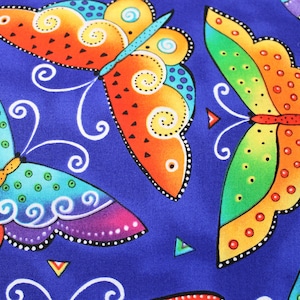 Laurel Burch FLYING COLORS 2 Bright Butterflies on Blue Fabric - BTHY