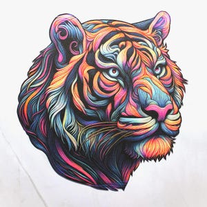 Iron-on APPLIQUE Patch Tiger Art Hand-cut Quilt Fabric - 7.5" x 7.75"