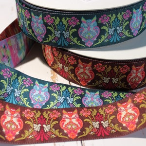 Coleção vintage de Tula rosa descontinuada, corujas de lua cheia, fita jacquard de 1 1/2" - BTHY