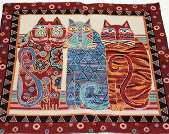 Cats FABRIC PANEL Tapestry Jacquard Pillow Panel - Rust Cat Trio