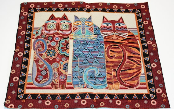 Cats FABRIC PANEL Tapestry Jacquard Pillow Panel - Rust Cat Trio