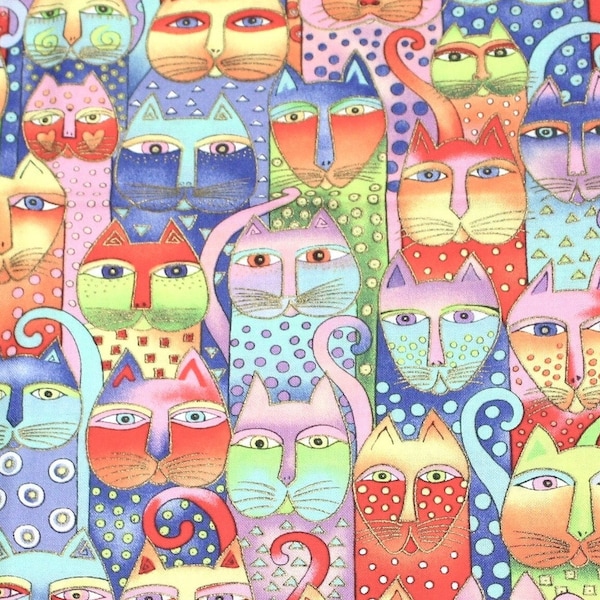 Laurel Burch FANCIFUL FELINES Pastel Packed Cats Fabric - BTHY