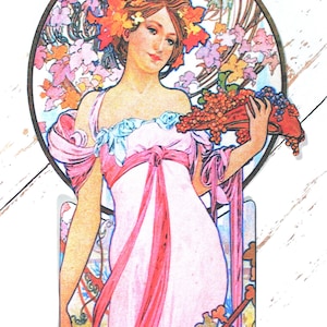 Iron-on APPLIQUE Alphonse Mucha Hand-Cut Quilt Fabric Art Nouveau Goddess - 6.5" x 10.25"