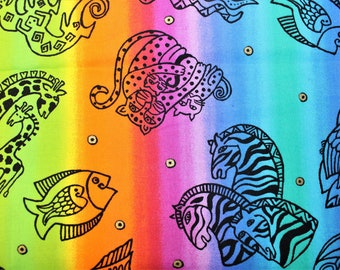 Laurel Burch JUNGLE SONGS Rainbow Stripe Animal Toss Coordinate Fabric - BTHY