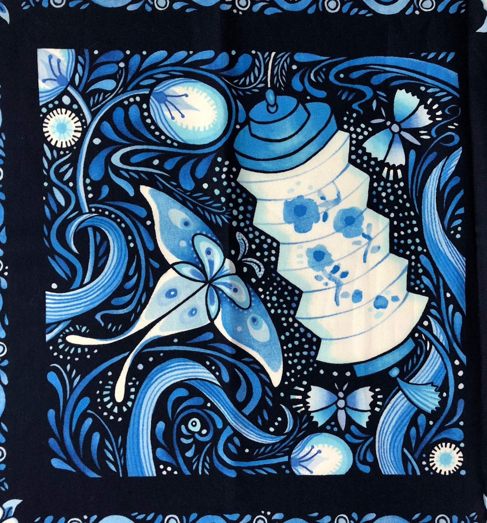 LUMINARIA Fabric Panel in Blue by Julie Paschkis for in the Etsy