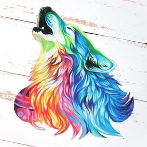 Iron-on APPLIQUE Spirit Wolf Native Wildlife Art Hand-cut Quilt Fabric - 6.75&quot; x 8&quot;