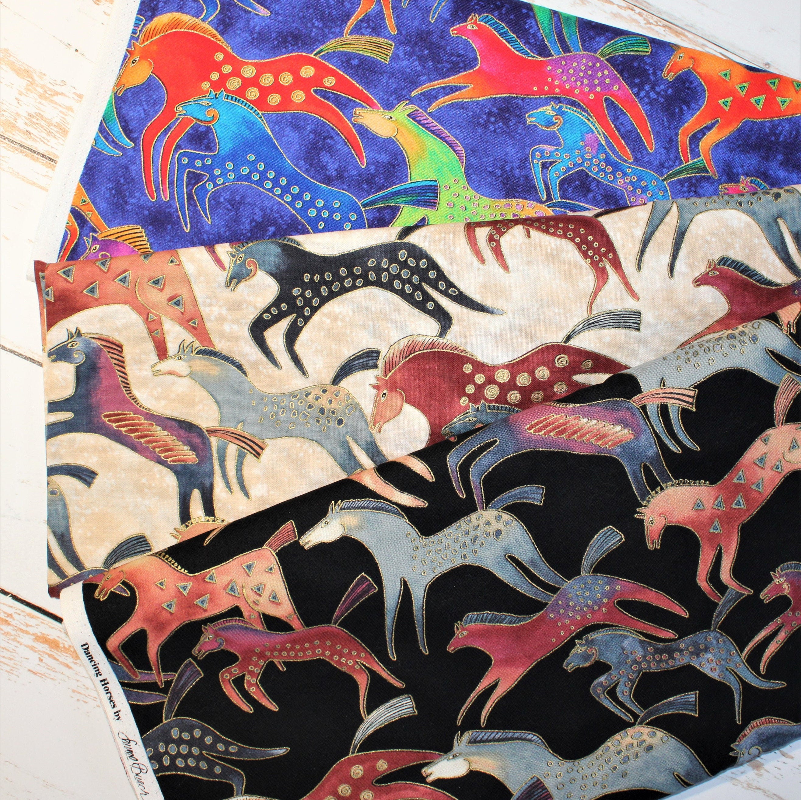 Quilting Fabric By the Yard Embracing Horses by Laurel Burch RARE find