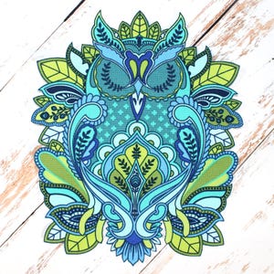 Aplikacja do prasowania All Stars Sowa Niezapominajka Tkanina patchworkowa cięta ręcznie - 6,5" x 8"