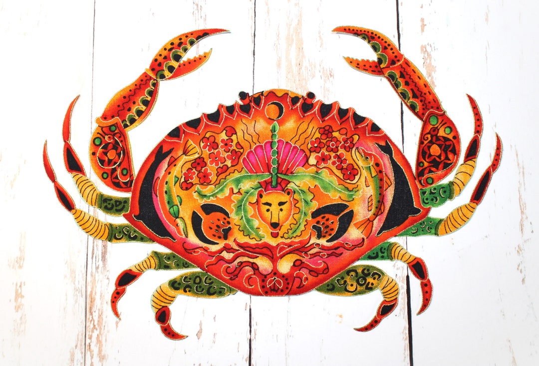 Iron-on APPLIQUE CRAB Tribal Native Ocean Life Art Hand-cut Quilt ...