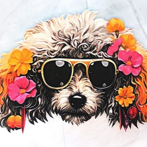Iron-on APPLIQUE Poodle Dog Face Art Hand-cut Quilt Fabric - 8" x 5.5"