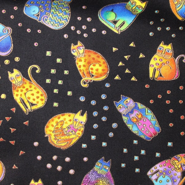 Laurel Burch FANCIFUL FELINES Tossed Cats Fabric - 3/4 YD