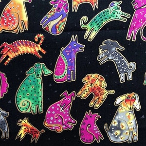 Laurel Burch DOGS & DOGGIES Scattered Dogs Fabric Black - BTHY
