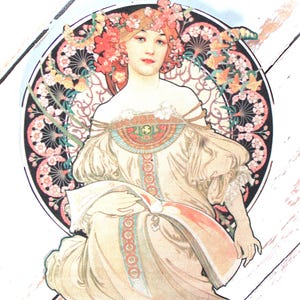 Iron-on APPLIQUE Hand-Cut Quilt Fabric Alphonse Mucha Art Nouveau Goddess - 5.75&quot; x 7&quot;