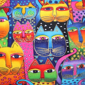 Laurel Burch FANCIFUL FELINES Bright Packed Cats Fabric - BTHY