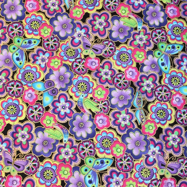 Laurel Burch Dogs & Doggies Purple Floral Fabric - BTHY