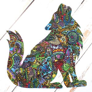 Iron-on APPLIQUE WOLF Tribal Native Wildlife Art Hand-cut Quilt Fabric - 8.25&quot; x 9&quot;