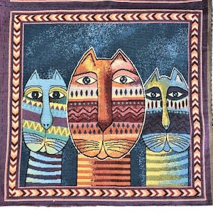 Cats FABRIC PANEL Tapestry Jacquard Pillow Panel - Blue Cat Trio