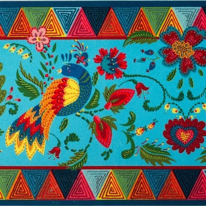 Gedrukte FRANSE FLUWELEN GRENS 5" Sprookjesvogels op Blauw - 1 meter