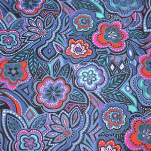 Laurel Burch FIESTA PFERDE Dunkelblauer Immergrün Blumenstoff - BTHY
