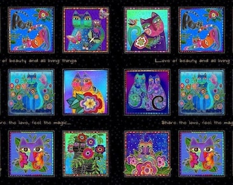 Laurel Burch FANTASTICATS Metallic Small Block Fabric Panel Black - 24"x44"