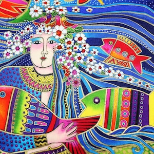Laurel Burch OCEAN SONGS Mermaid Fabric Panel