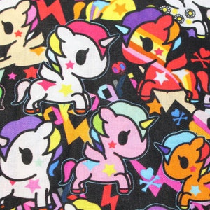 Japanese Cartoon Tokidoki Unicorns Cotton Woven Quilt Fabric Black - SHY Yard