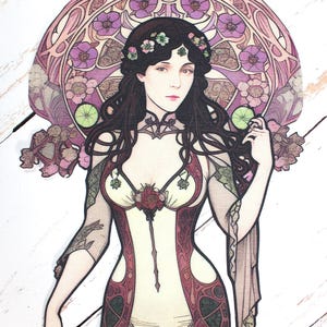 Iron-on APPLIQUE Art Nouveau Hand-cut Quilt Fabric Gothic Garden Goddess - 6.5" x 9"