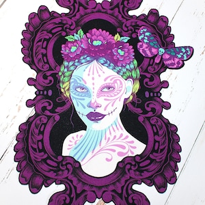 Aplique termoadhesivo De La Luna Possessed Gothic Cameo Tejido de colcha Tula cortado a mano 8,5" x 10,5"