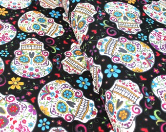 FOLKLORIC SKULLS Sugar Skulls Black David Textiles - BTHY