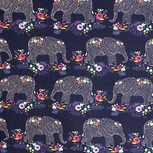 NAVY ELEPHANTS Cotton Poplin Quilt Fabric - BTHY