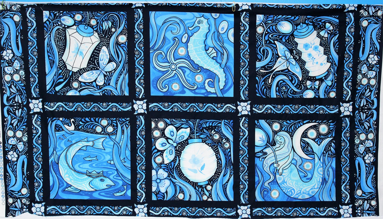 LUMINARIA Fabric Panel in Blue by Julie Paschkis for in the Etsy