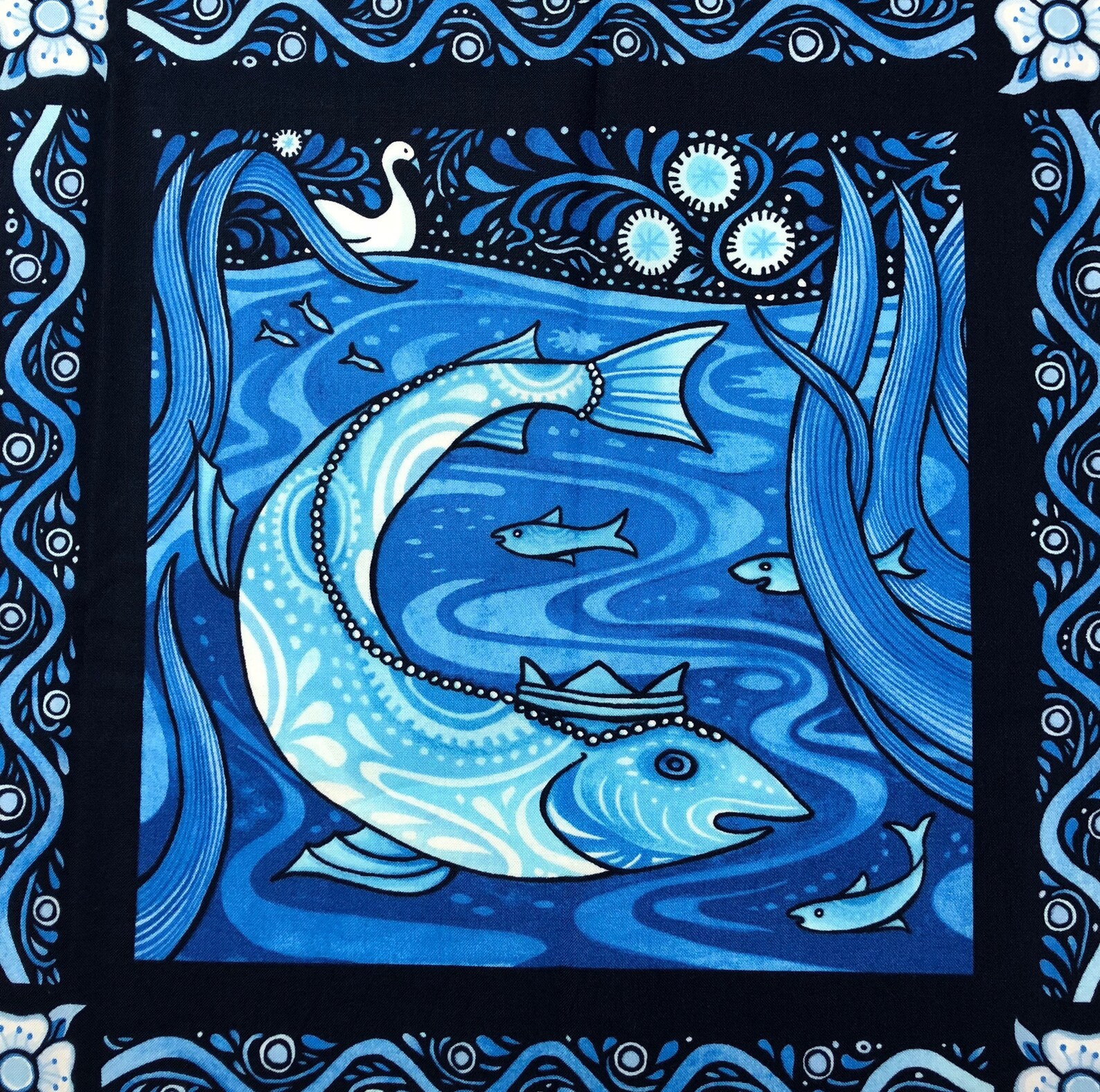 LUMINARIA Fabric Panel in Blue by Julie Paschkis for in the Etsy