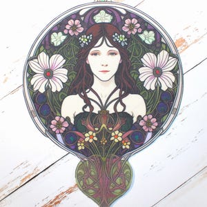 Iron-on APPLIQUE Art Nouveau Hand-cut Quilt Fabric Gothic Garden Goddess - 6.5" x 8.5"