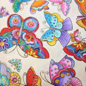 Laurel Burch FLYING COLORS II Medium Butterflies Cream - By The Half Yard