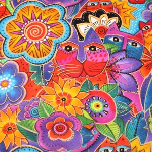Laurel Burch FLANNEL Fantastic Felines Garden Cats Fabric - BTHY
