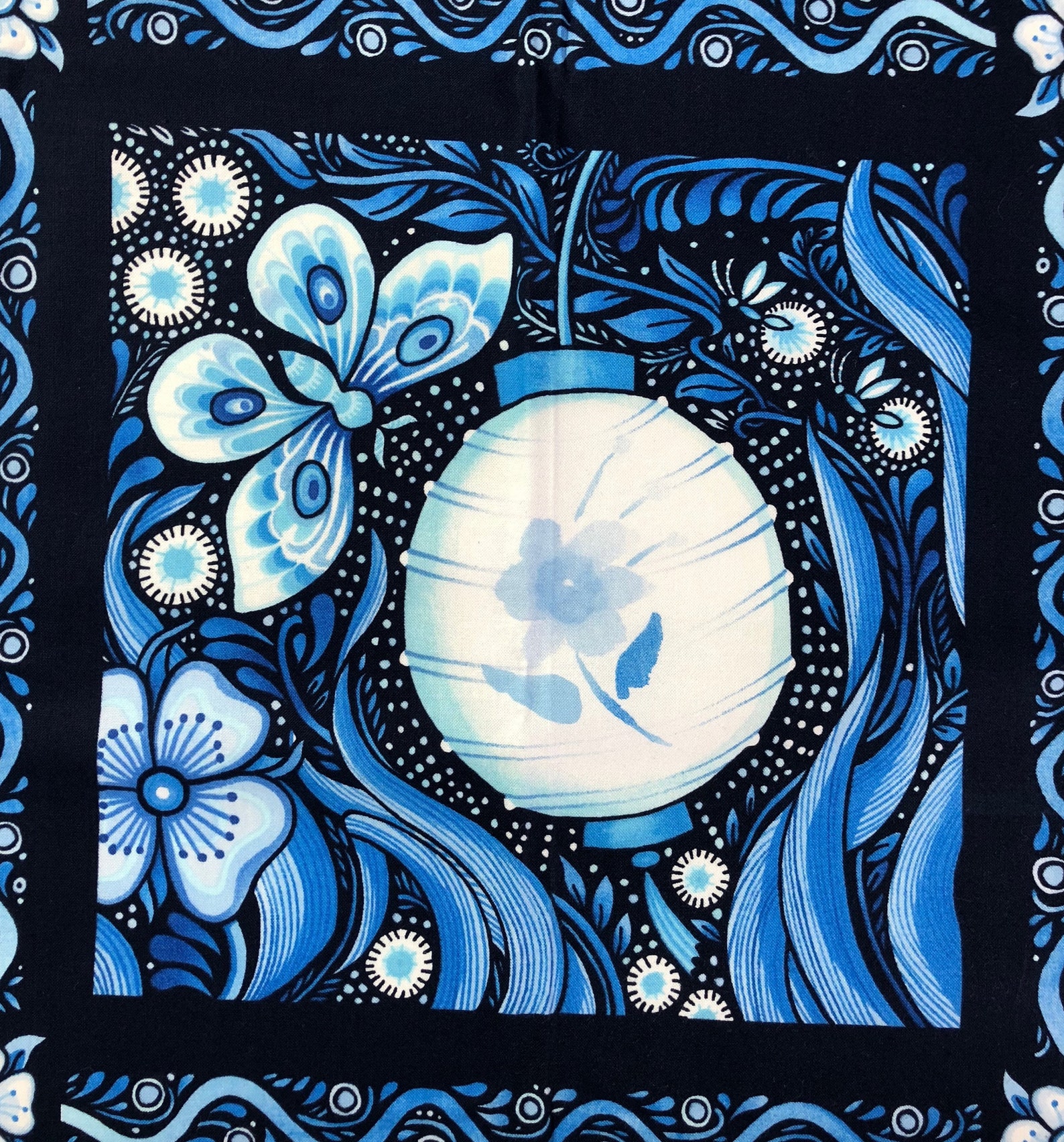 LUMINARIA Fabric Panel in Blue by Julie Paschkis for in the Etsy