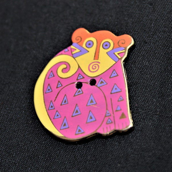 LAUREL BURCH BUTTON Seltene Emaille Pink Affe Knopf von Dill