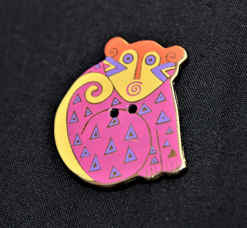 LAUREL BURCH BUTTON Rare Enamel Pink Monkey Button by Dill Etsy