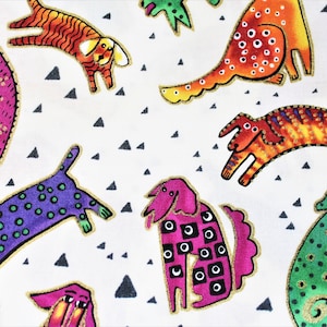 Laurel Burch DOGS & DOGGIES Scattered Dogs Fabric Off White - BTHY