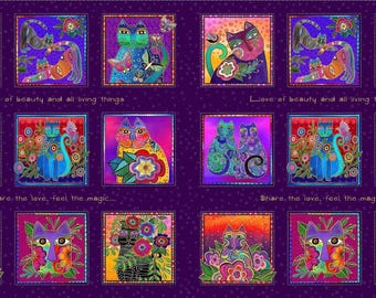 Laurel Burch FANTASTICATS Metallic Small Block Fabric Panel Purple - 24"x44"