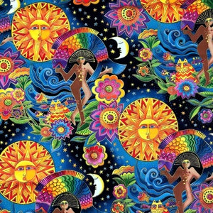 Laurel Burch Original CELESTIAL DREAMS Collection Earth Goddess Dark Fabric - BTHY
